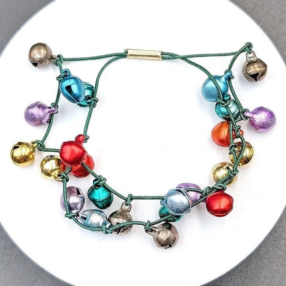 Vintage Multicolor Jingle‎ Bell Bracelet Holiday Festive Charm 7.5in